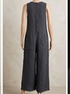 Transit Par Such Linen Charcoal Grey Wide Leg Jumpsuit M